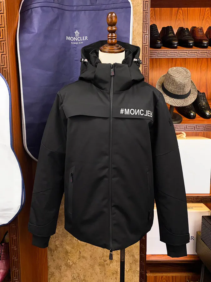 Premium Down Ski Jacket Moncler, Black & White, Hooded Outdoor
