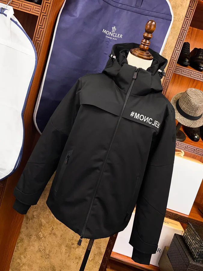 Premium Down Ski Jacket Moncler, Black & White, Hooded Outdoor