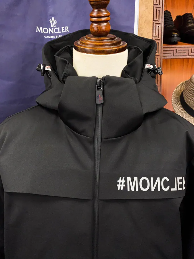 Premium Down Ski Jacket Moncler, Black & White, Hooded Outdoor