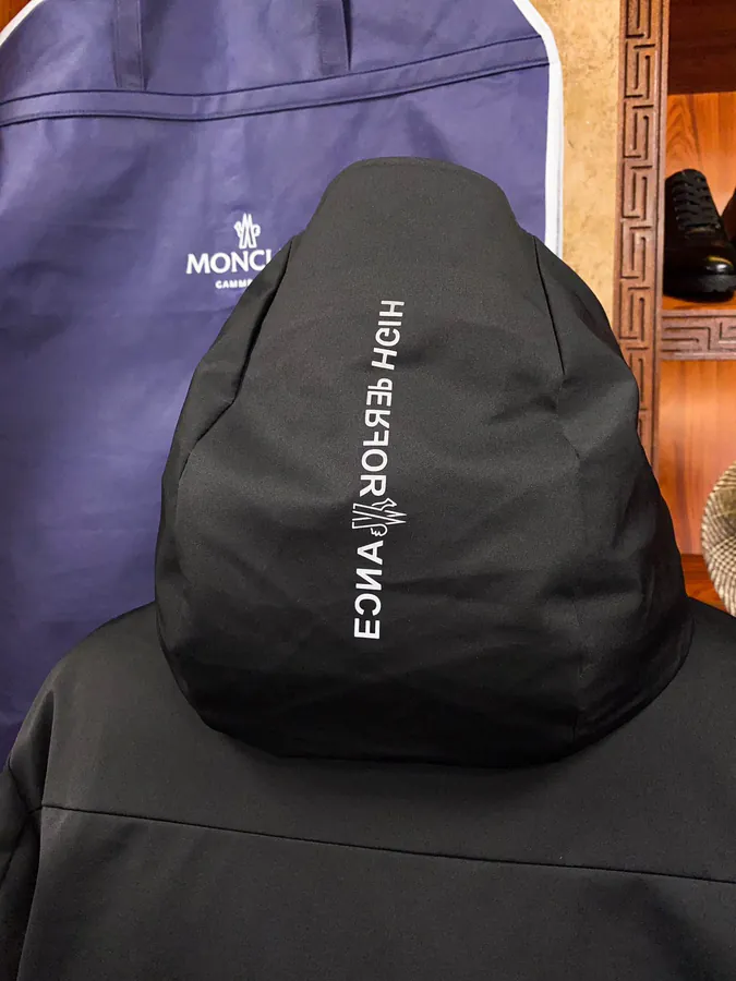 Premium Down Ski Jacket Moncler, Black & White, Hooded Outdoor