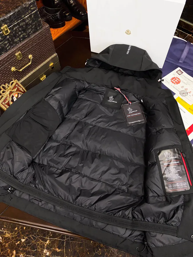 Premium Down Ski Jacket Moncler, Black & White, Hooded Outdoor