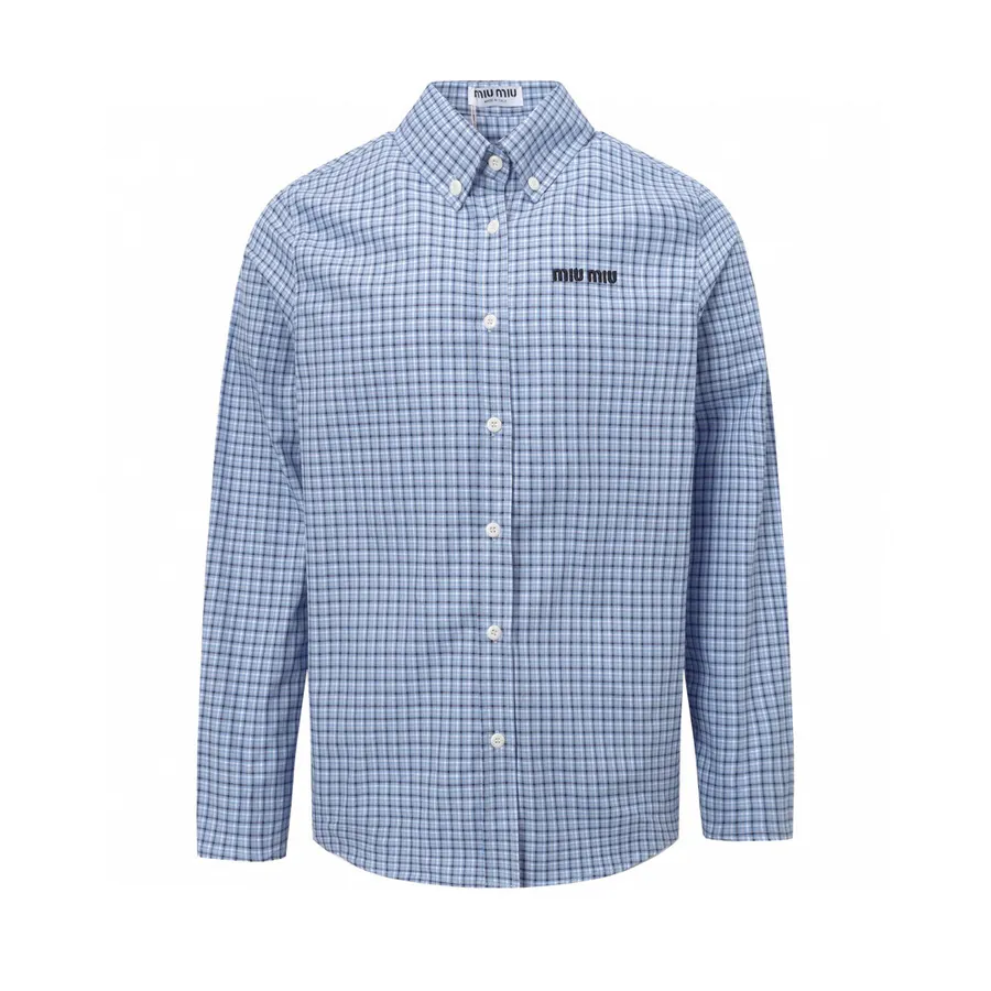 Miumiu Miu Miu MM Fine Check Embroidered Long Sleeve Shirt