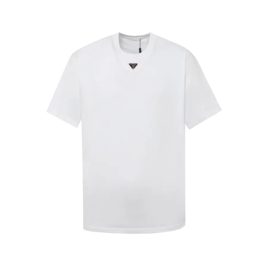 Prada Classic Triangle Logo T Shirt with Rounded Neck, Oversized Fit