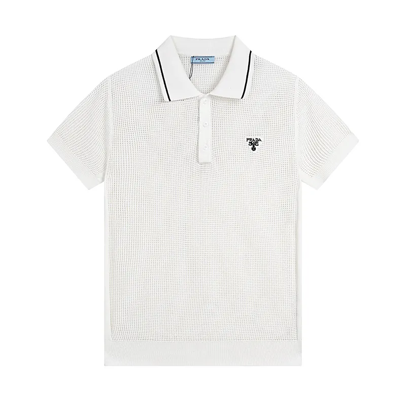PRAD@ 25SS Spring Summer New Embroidered Fashion Cotton Blend Mesh Knit Short Sleeve