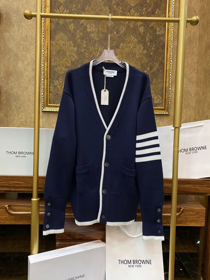 THOM BROWNE Men's and Women's Jacket Premium Fit, Signature Stripe Design