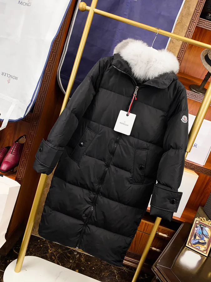 Moncler Fox Fur Trim Long Coat for Women