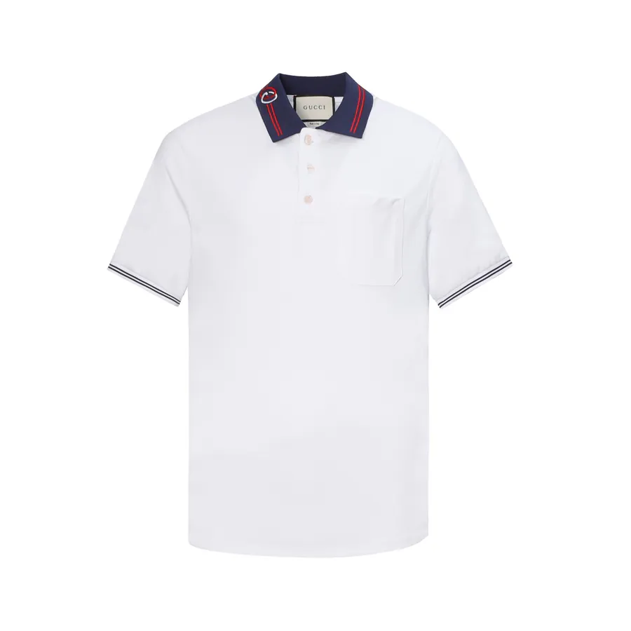 Gucci Classic Double G Polo Shirt with Navy Blue Fabric and Red Blue Trim