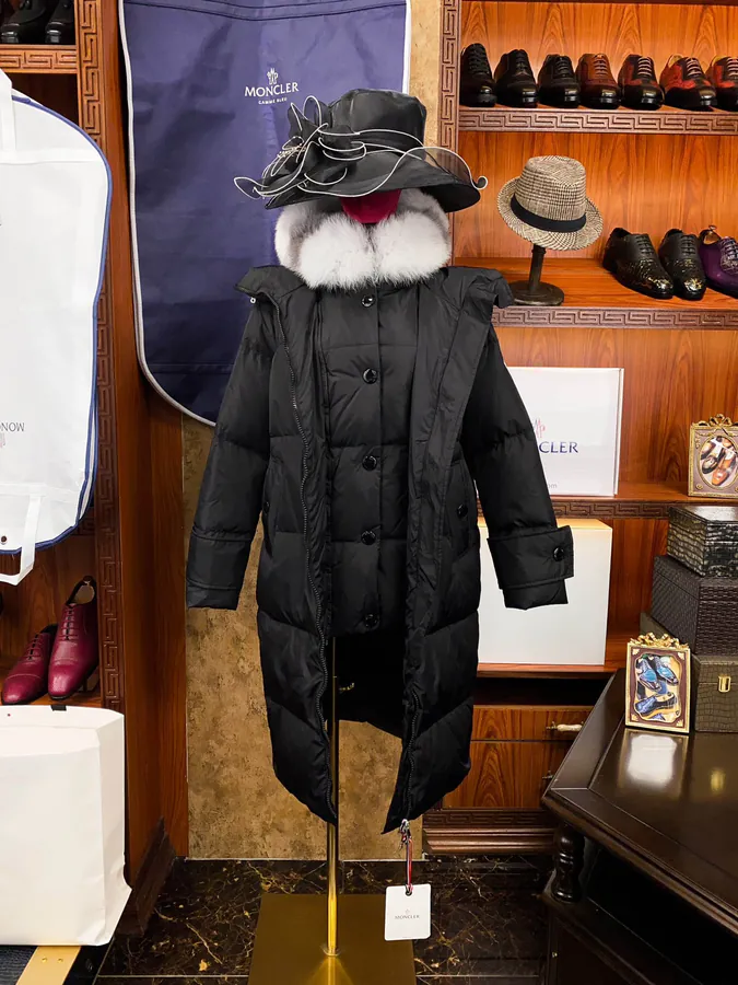 Moncler Fox Fur Trim Down Jacket for Women Long Length