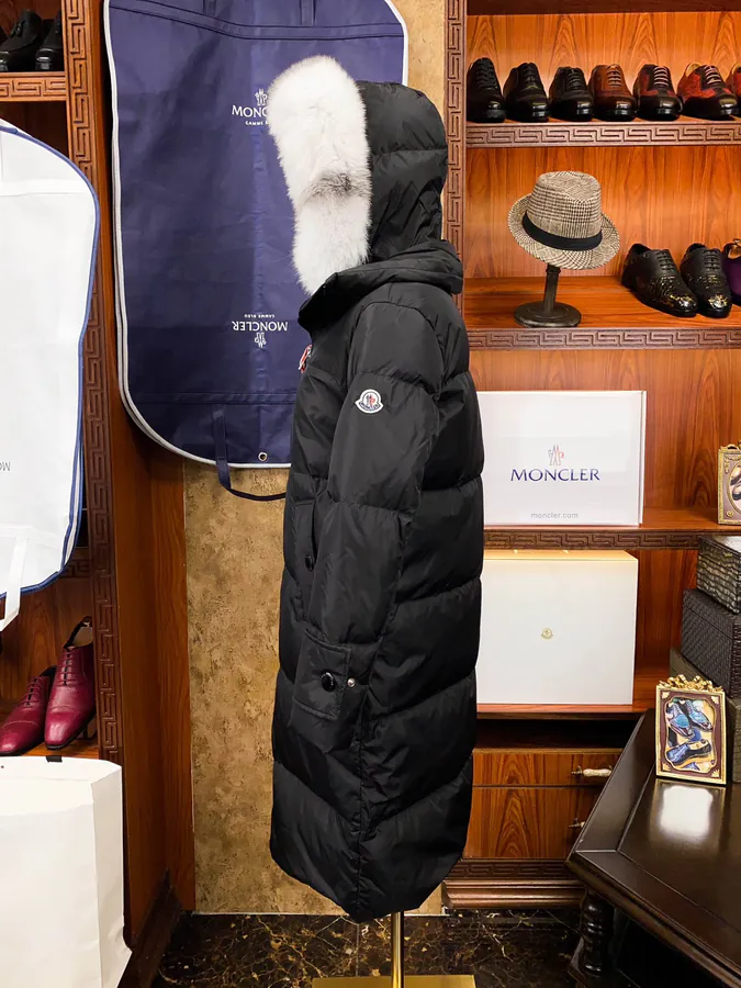 Moncler Fox Fur Trim Down Jacket for Women Long Length