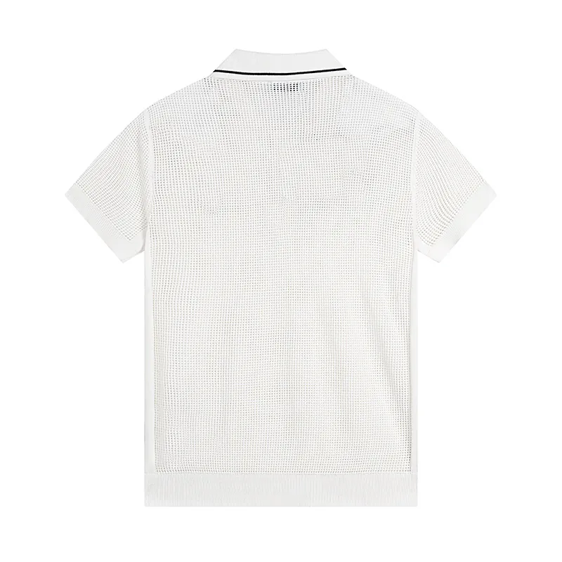 PRAD 25SS Spring Summer New Embroidered Fashion Cotton Blend Mesh镂空 Knit Cotton Crewneck Short Sleeve