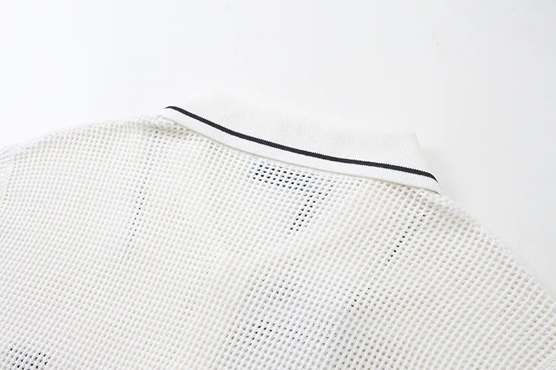 PRAD 25SS Spring Summer New Embroidered Fashion Cotton Blend Mesh镂空 Knit Cotton Crewneck Short Sleeve