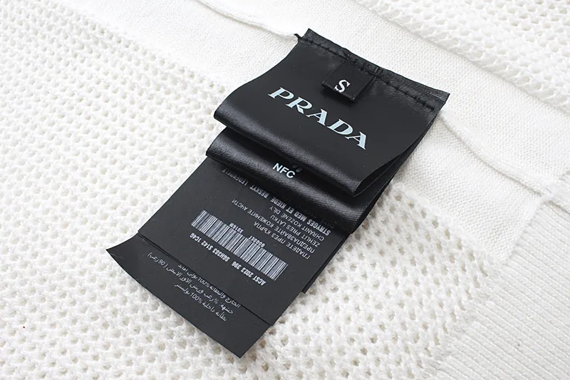 PRAD 25SS Spring Summer New Embroidered Fashion Cotton Blend Mesh镂空 Knit Cotton Crewneck Short Sleeve