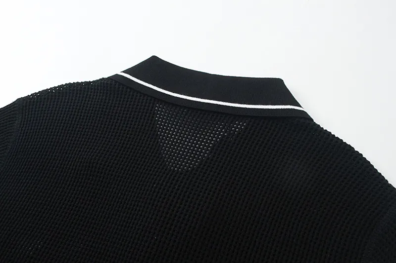 PRAD 25SS Spring Summer New Embroidered Fashion Cotton Blend Mesh镂空 Knit Shirt