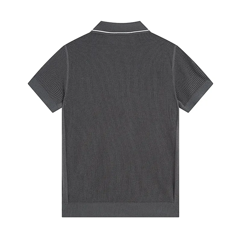 PRAD 25SS Spring Summer New Embroidered Fashion Cotton Blend Mesh镂空 Knit Cotton Crewneck Short Sleeve