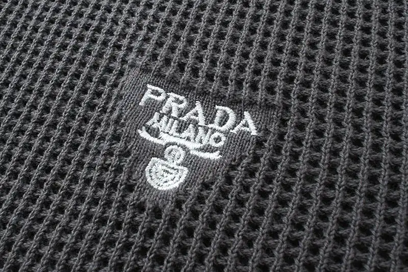 PRAD 25SS Spring Summer New Embroidered Fashion Cotton Blend Mesh镂空 Knit Cotton Crewneck Short Sleeve