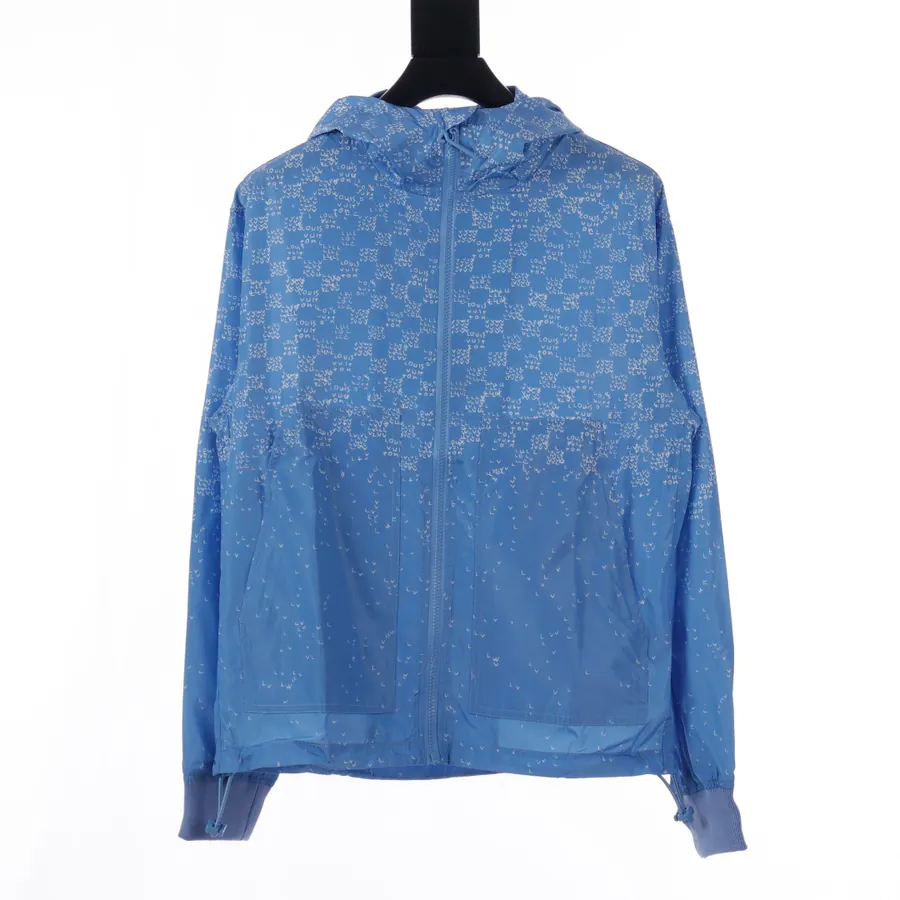 1V 2024 New Airplane Gradient Letter Print Hooded Zipper Jacket, Unisex
