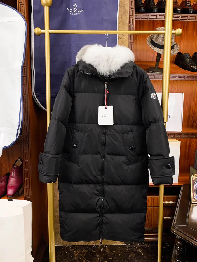 Moncler Fox Fur Trim Long Coat for Women