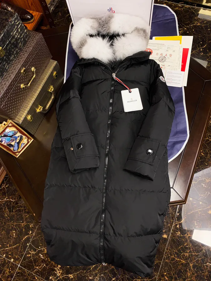 Moncler Fox Fur Trim Long Coat for Women