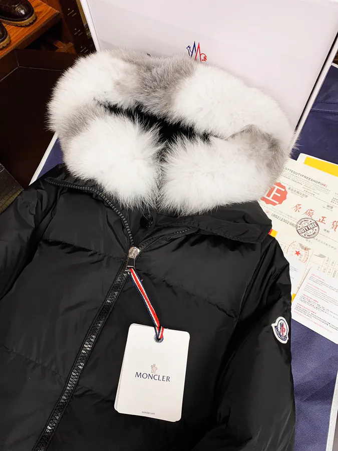Moncler Fox Fur Trim Long Coat for Women
