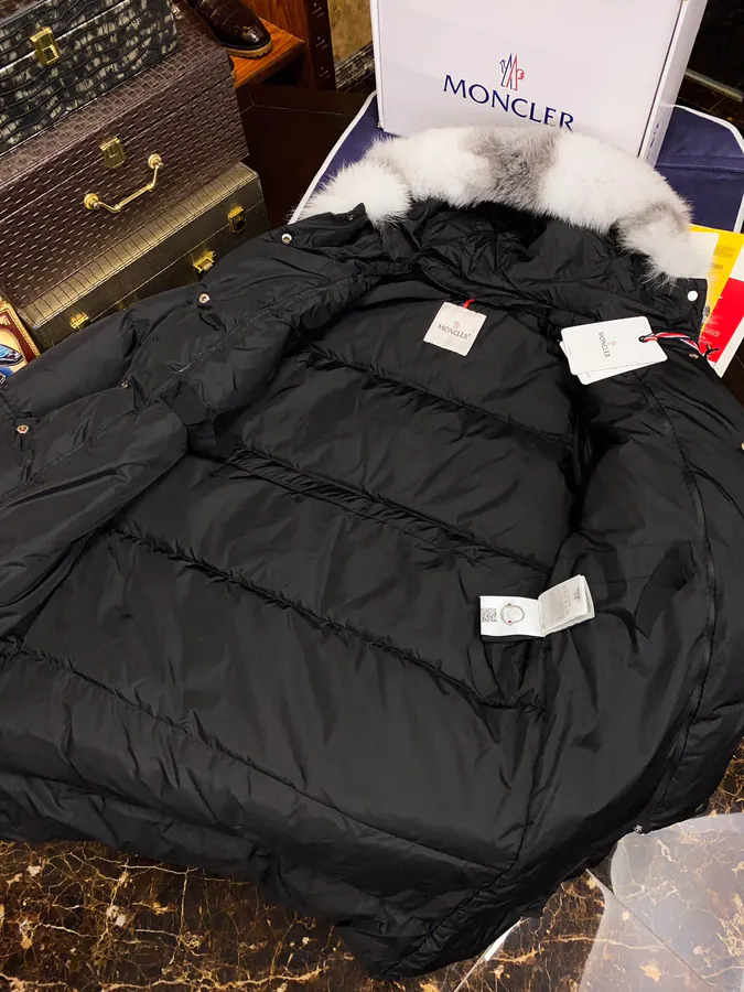 Moncler Fox Fur Trim Long Coat for Women