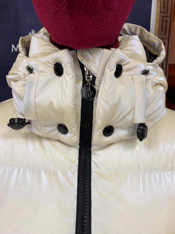 Moncler Ladies Short Winter Down Jacket with Pearl Shine White