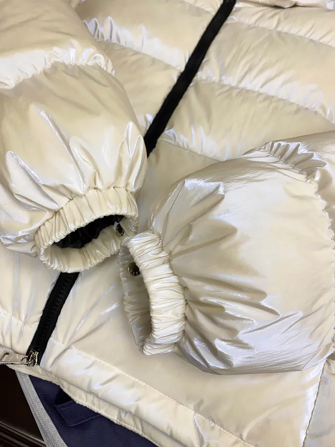 Moncler Ladies Short Winter Down Jacket with Pearl Shine White