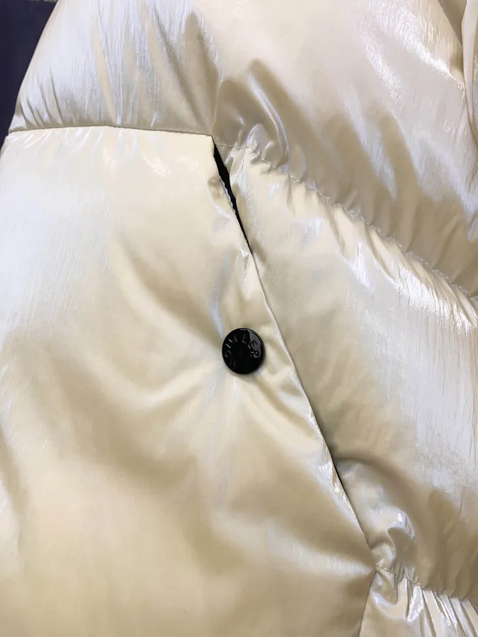 Moncler Ladies Short Winter Down Jacket with Pearl Shine White