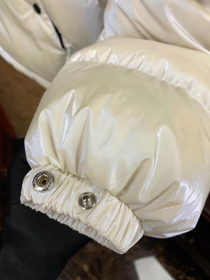 Moncler Ladies Short Winter Down Jacket with Pearl Shine White