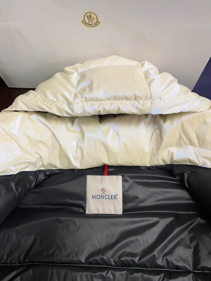 Moncler Ladies Short Winter Down Jacket with Pearl Shine White