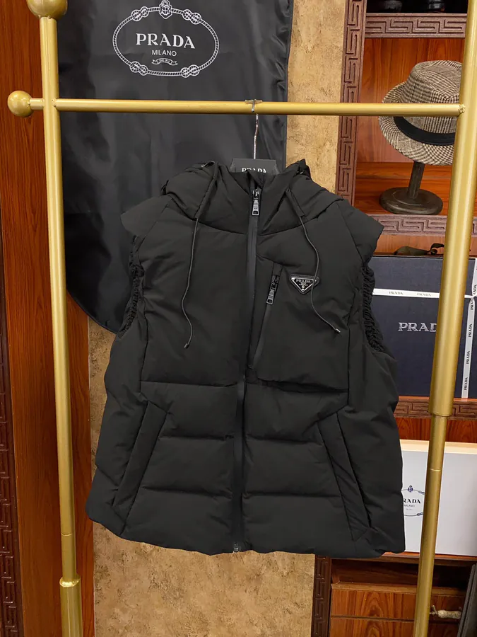 Premium Down Vest from PRAD 2023 Autumn Winter New Tri Logo Hooded Vest