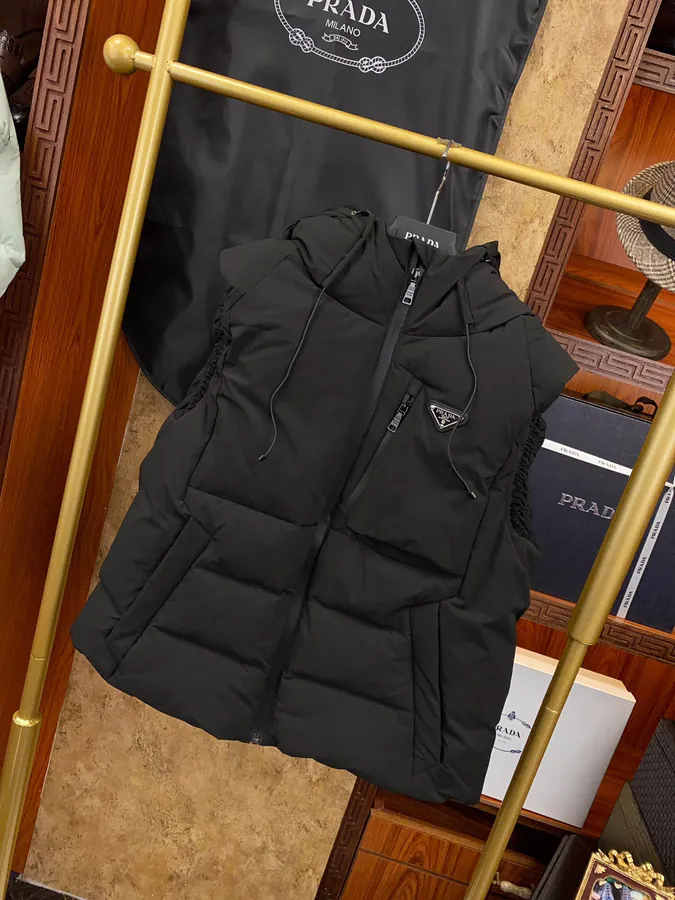 Premium Down Vest from PRAD 2023 Autumn Winter New Tri Logo Hooded Vest