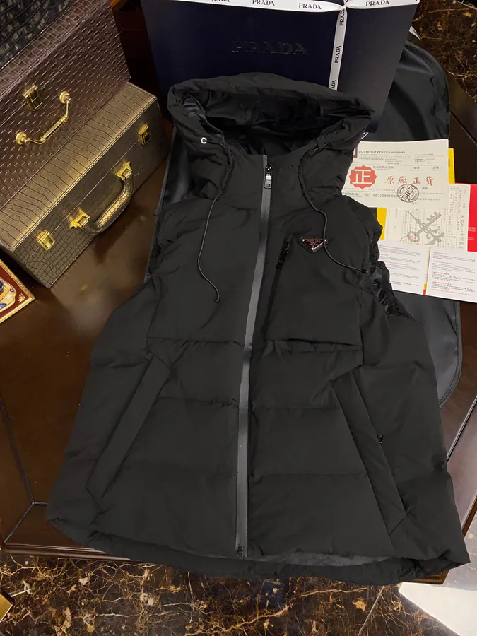 Premium Down Vest from PRAD 2023 Autumn Winter New Tri Logo Hooded Vest