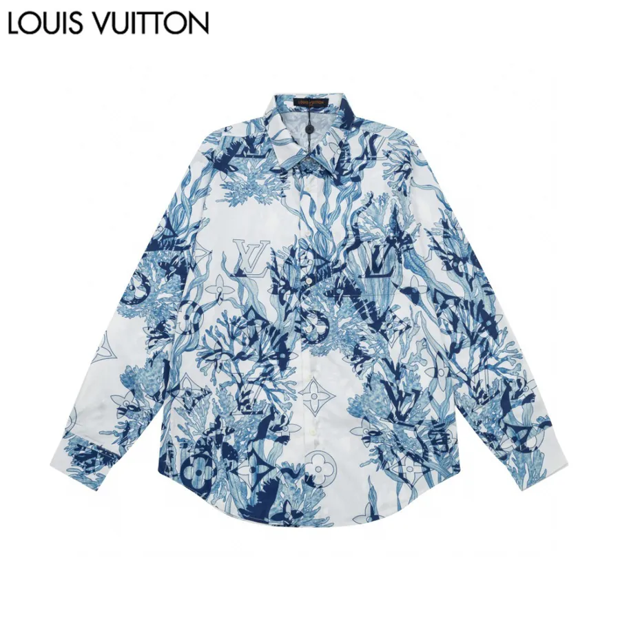 1V Armani Coral Seaweed Print Logo Long Sleeve Shirt