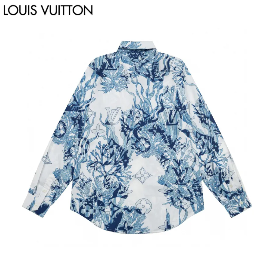 1V Armani Coral Seaweed Print Logo Long Sleeve Shirt