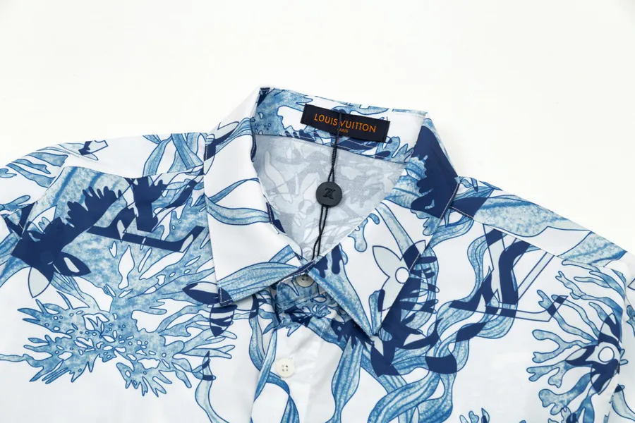 1V Armani Coral Seaweed Print Logo Long Sleeve Shirt