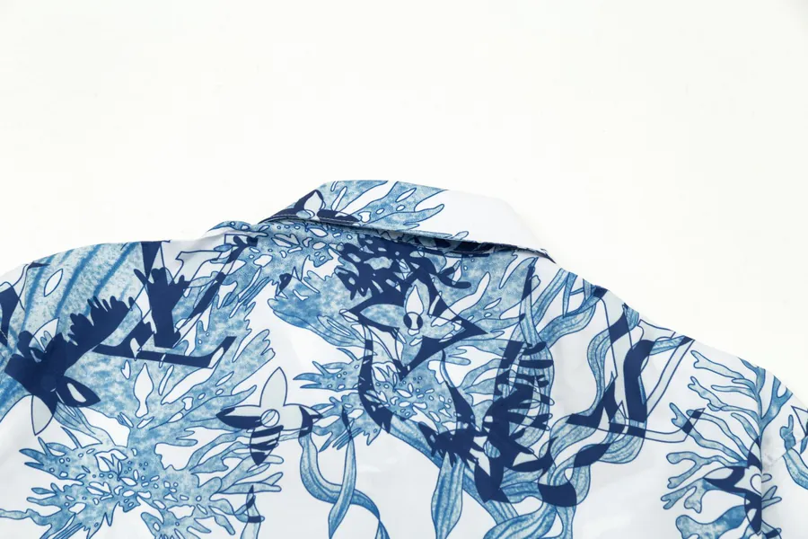 1V Armani Coral Seaweed Print Logo Long Sleeve Shirt
