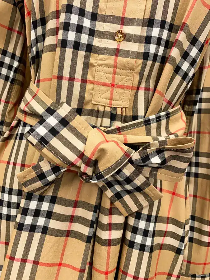 BBR Balenciaga Summer New Collection Classic Check Pattern, Elegant Silhouette, Belted Design Dress
