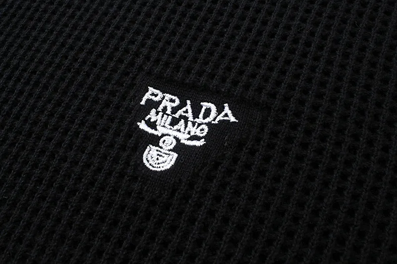 PRAD@ 25SS Spring Summer New Embroidered Fashion Cotton Blend Mesh镂空 Knit Cotton Crewneck Short Sleeve
