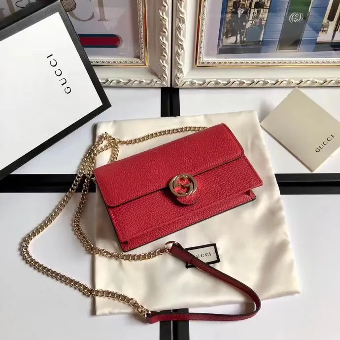 G Family Bestseller Grained Calfskin Double G Chain Bag