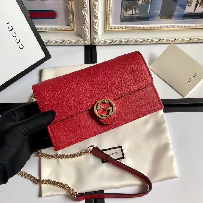 G Family Bestseller Grained Calfskin Double G Chain Bag