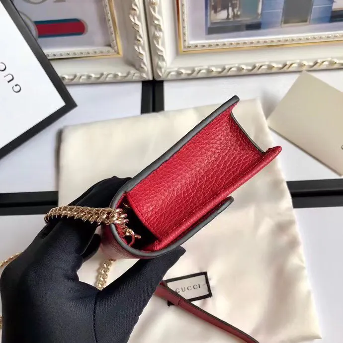 G Family Bestseller Grained Calfskin Double G Chain Bag