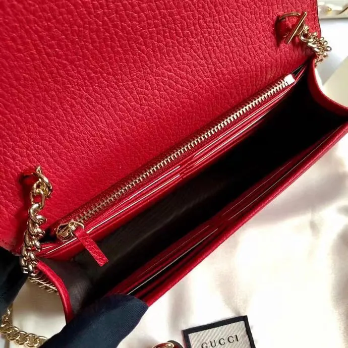 G Family Bestseller Grained Calfskin Double G Chain Bag