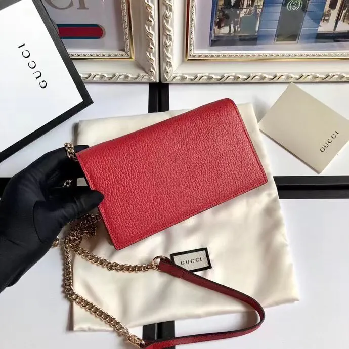 G Family Bestseller Grained Calfskin Double G Chain Bag