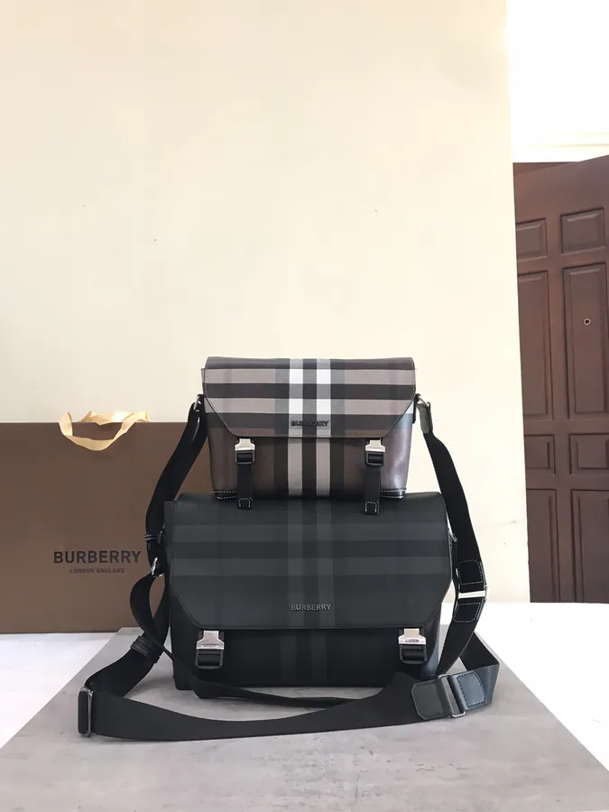 Burberry Premium Messenger Bag with Carbon Gray Pattern