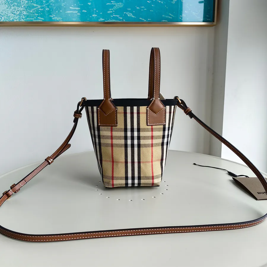 Burberry Bucket Bag with Cotton Canvas and Tartan Pattern
