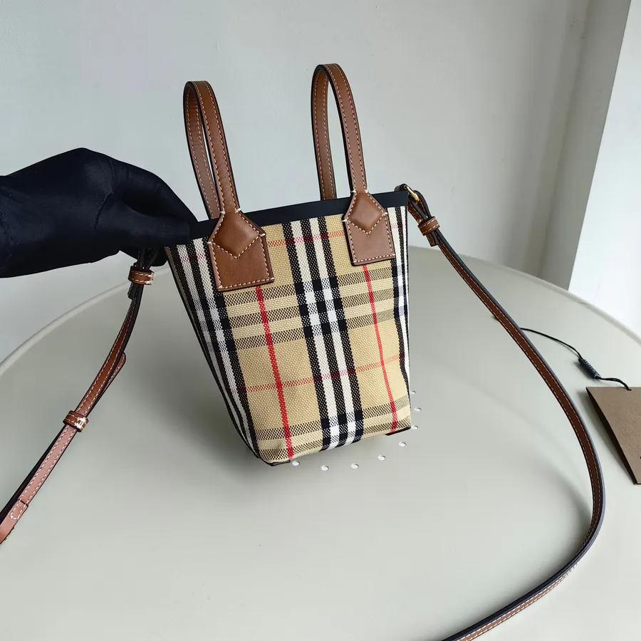 Burberry Bucket Bag with Cotton Canvas and Tartan Pattern