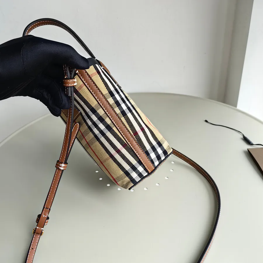 Burberry Bucket Bag with Cotton Canvas and Tartan Pattern