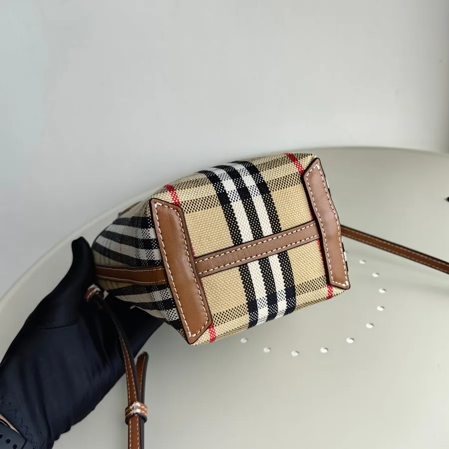 Burberry Bucket Bag with Cotton Canvas and Tartan Pattern