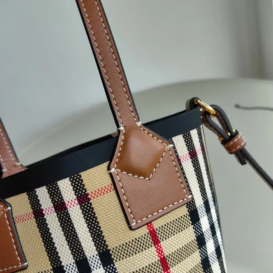 Burberry Bucket Bag with Cotton Canvas and Tartan Pattern