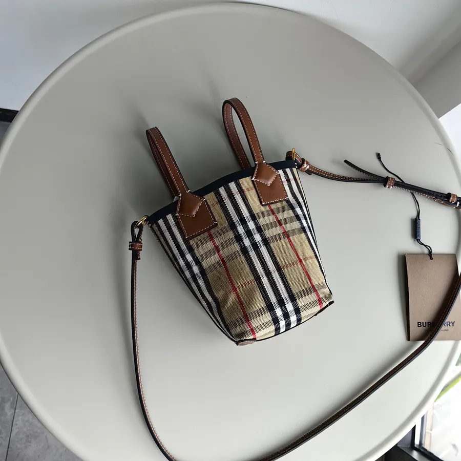 Burberry Bucket Bag with Cotton Canvas and Tartan Pattern